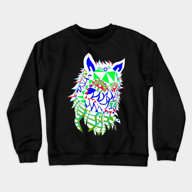 white winter wolf in renegade totem totonac ecopop design art Crewneck Sweatshirt by jorge_lebeau